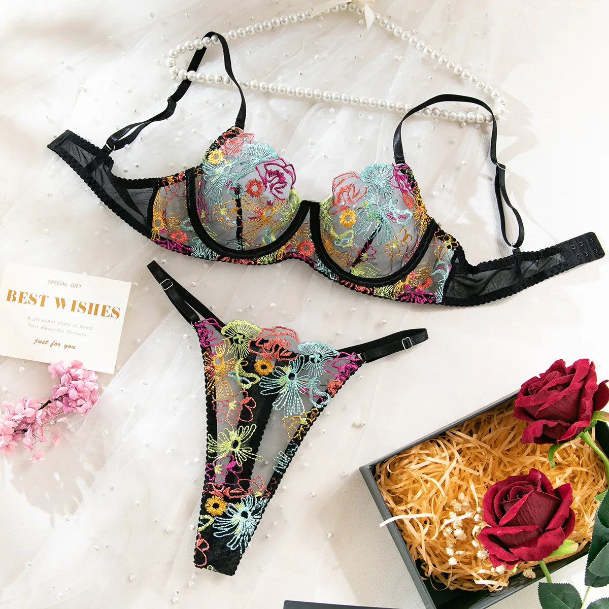 Sexy Floral Embroidered Lace Gather One-piece Jumpsuit French Style Fashion Women's Sexy Lingerie Set Female Bodysuit Underwear